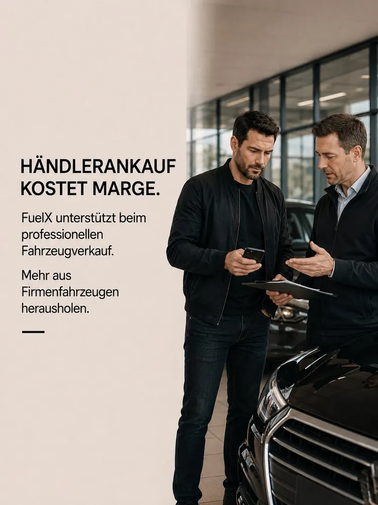 Händlerankauf kostet Marge. FuelX unterstützt beim professionellen Fahrzeugverkauf — mehr aus Firmenfahrzeugen herausholen.