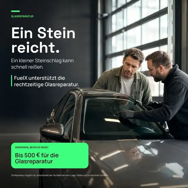 Bis 500&nbsp;€ für die Glasreparatur — reparieren, bevor der Steinschlag reißt